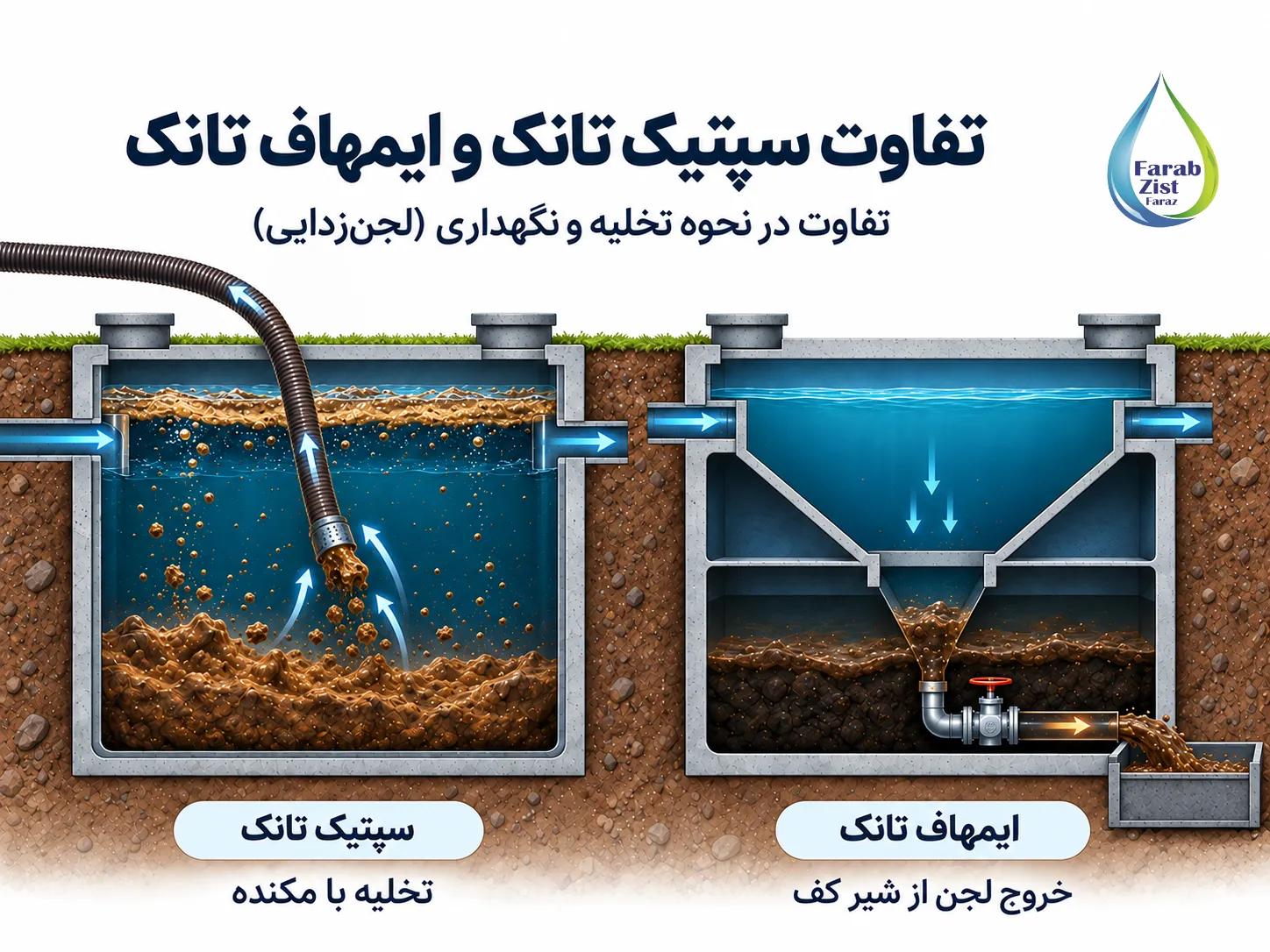 تفاوت در نحوه تخلیه و نگهداری (لجنزدایی)
